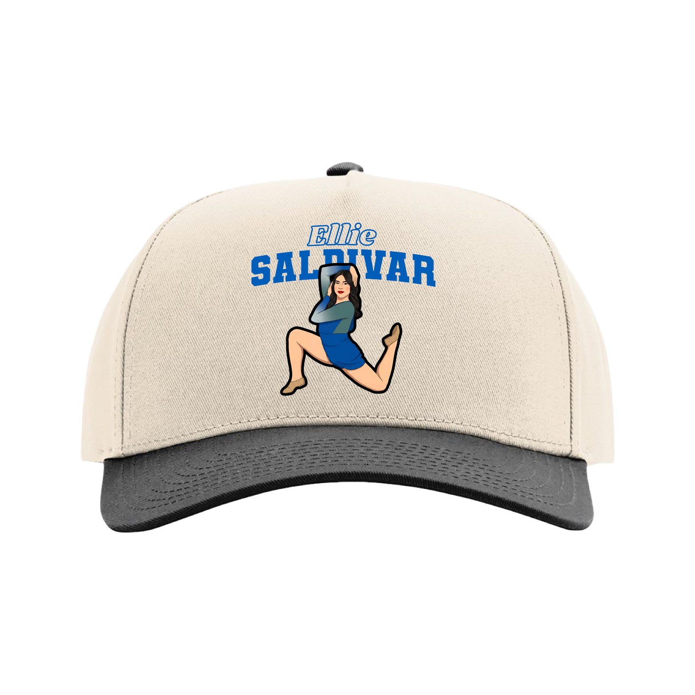 Full Fabric Five-Panel Champ Cap — Name Arch in Cream/Black