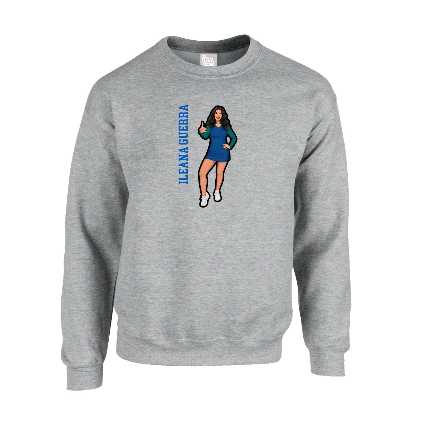 Fleece Crew — Name Vertical in Grey