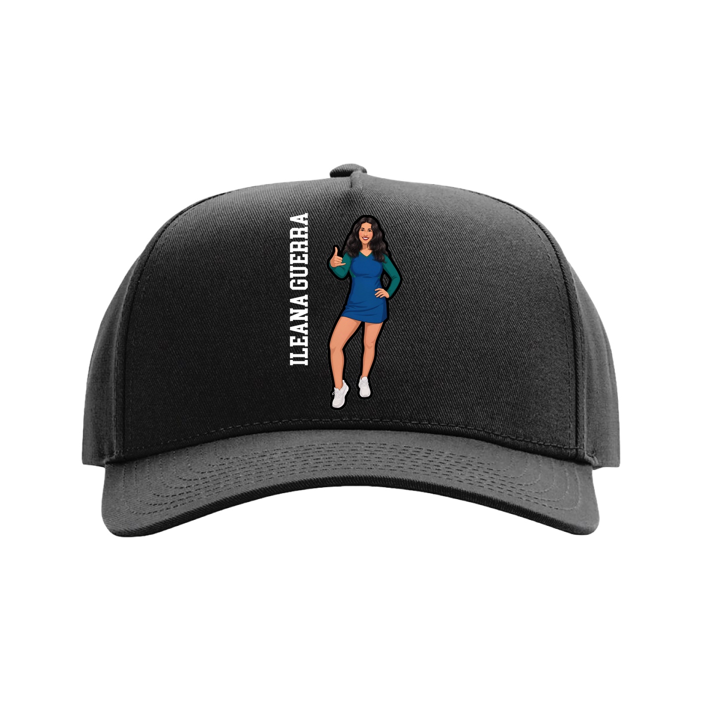 Full Fabric Five-Panel Champ Cap — Name Vertical in Black