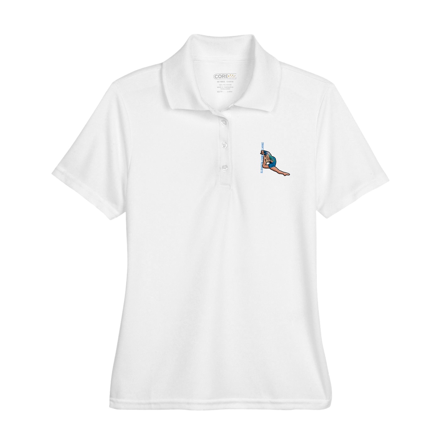 Womens Performance Polo — Name Vertical in White