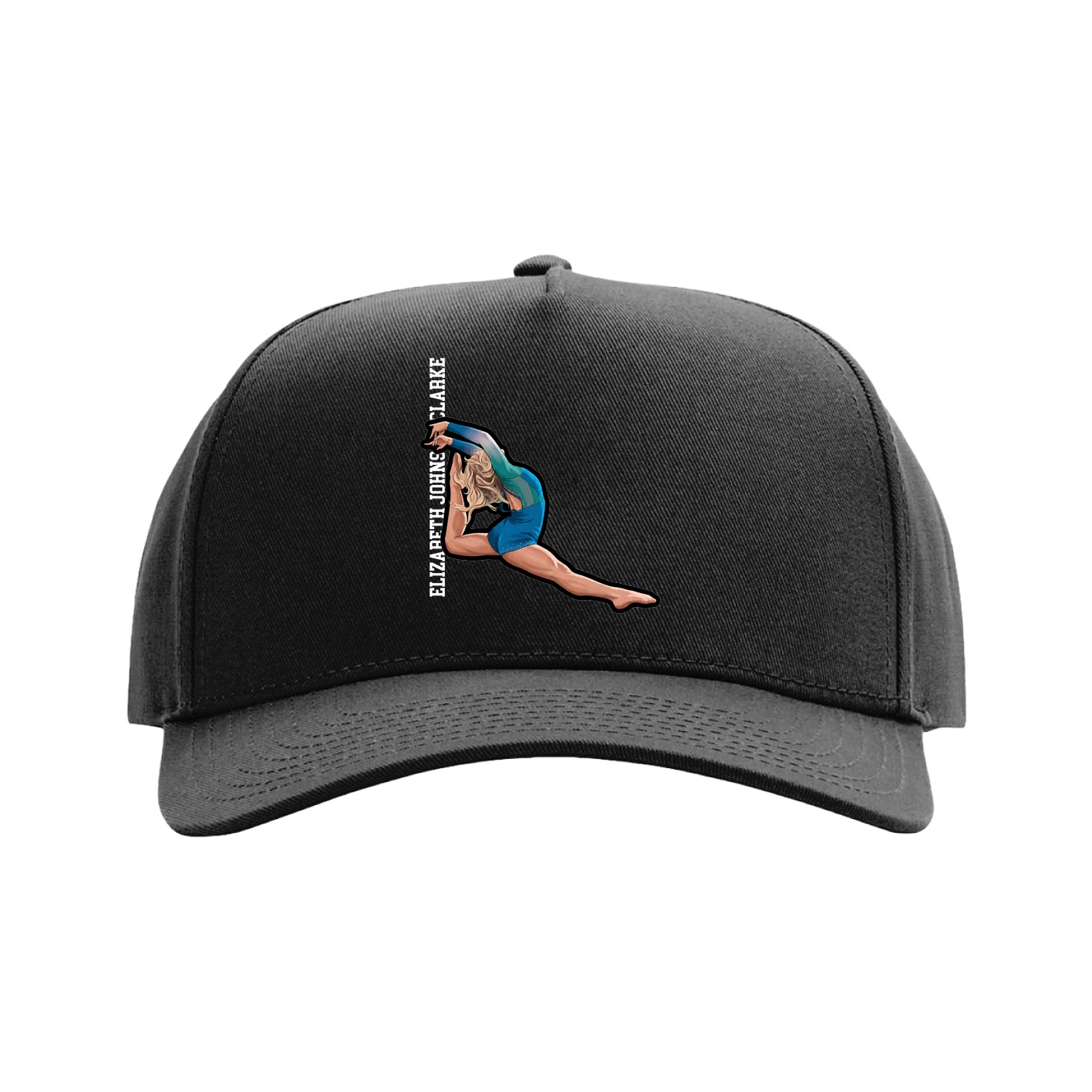 Full Fabric Five-Panel Champ Cap — Name Vertical in Black