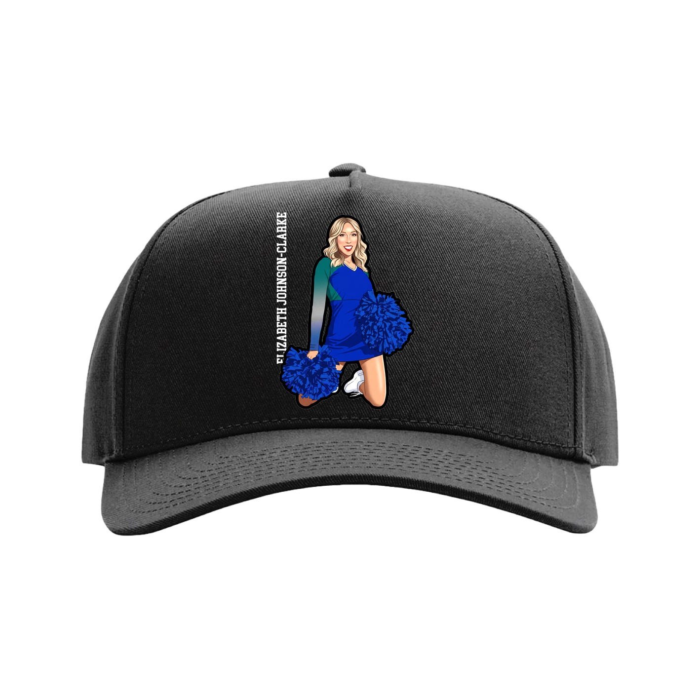Full Fabric Five-Panel Champ Cap — Name Vertical in Black