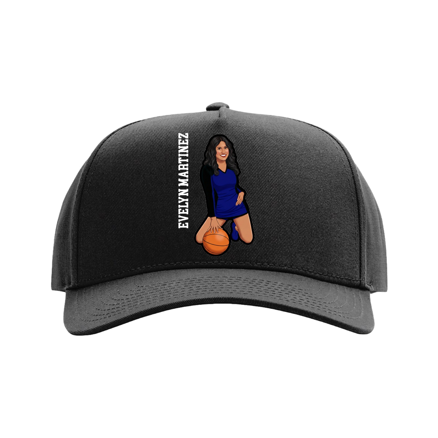 Full Fabric Five-Panel Champ Cap — Name Vertical in Black