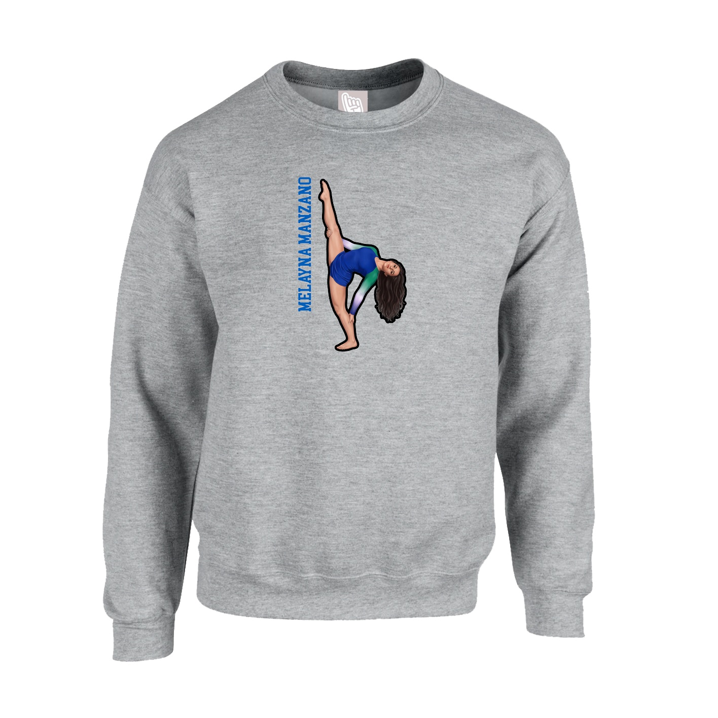 Fleece Crew — Name Vertical in Grey