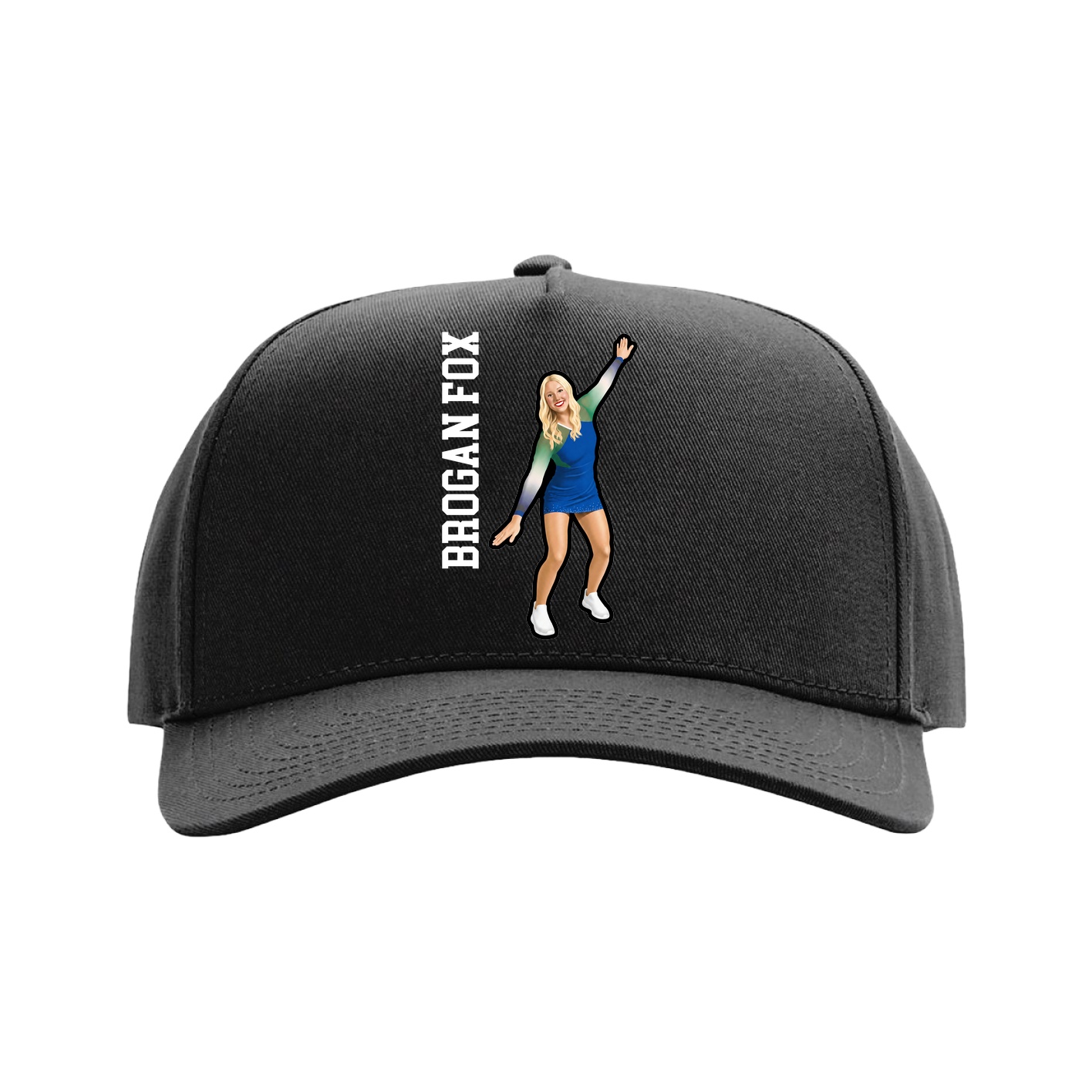 Full Fabric Five-Panel Champ Cap — Name Vertical in Black
