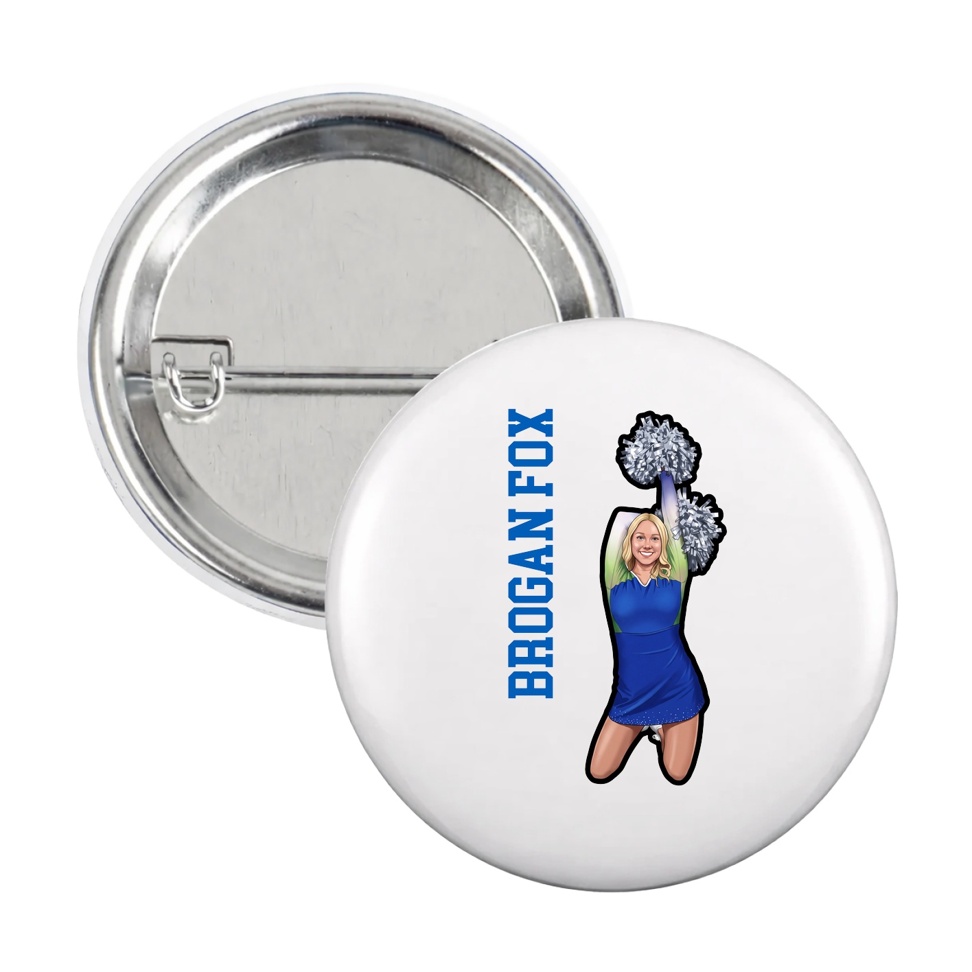 Game Day Button — Name Vertical in White