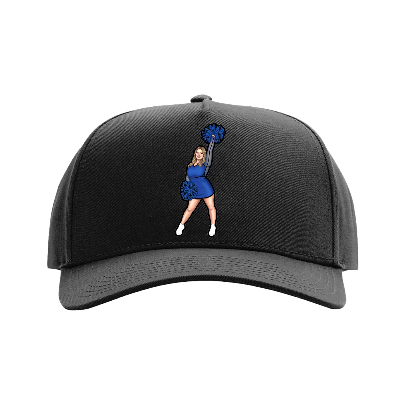 Full Fabric Five-Panel Champ Cap — Name Vertical in Black
