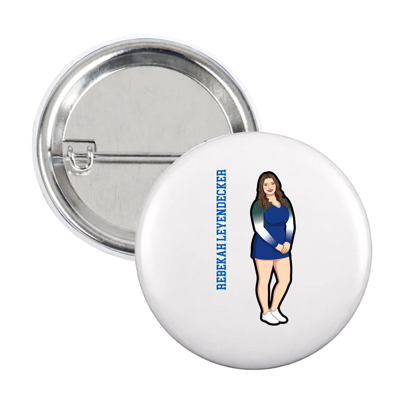 Game Day Button — Name Vertical in White
