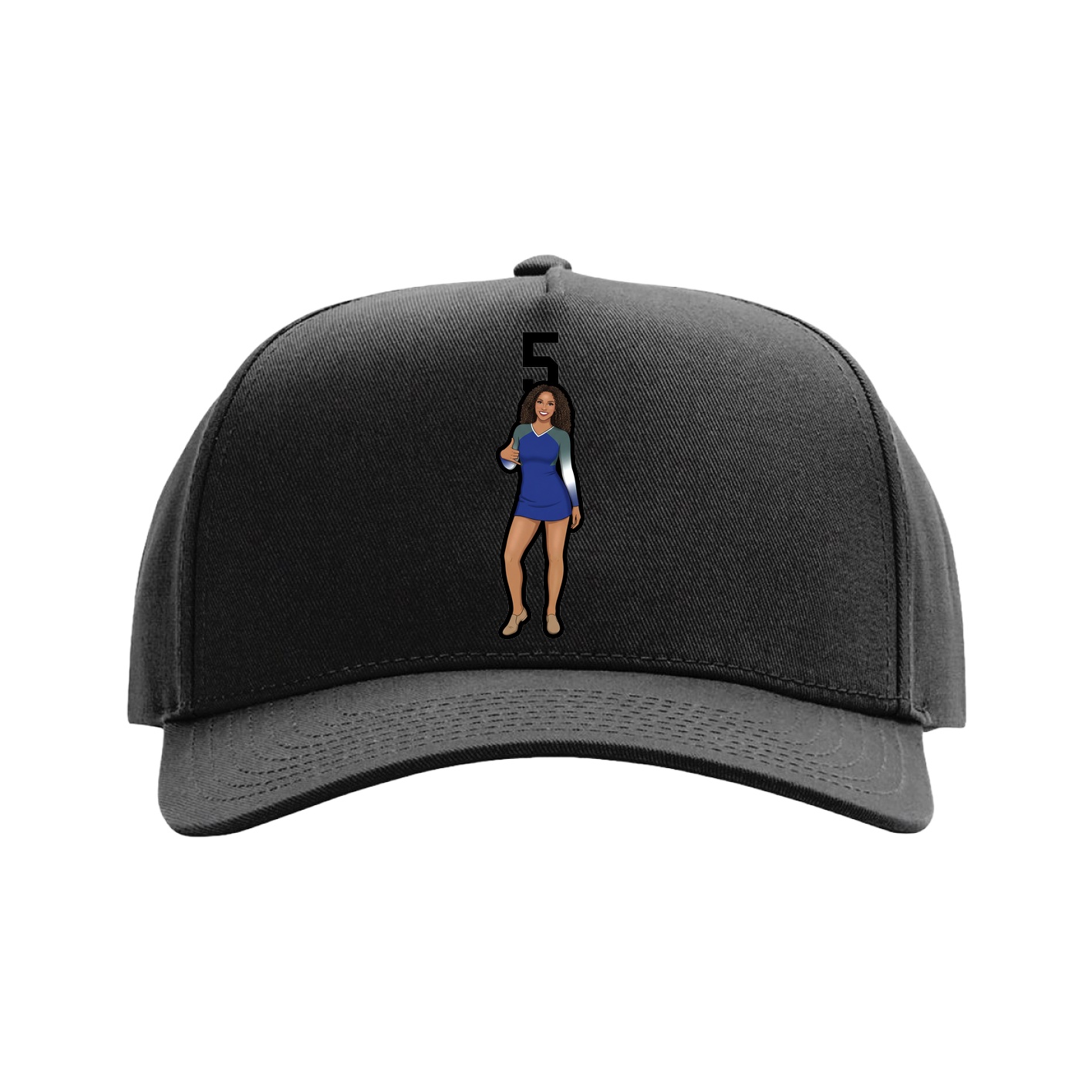 Full Fabric Five-Panel Champ Cap — Number Top in Black