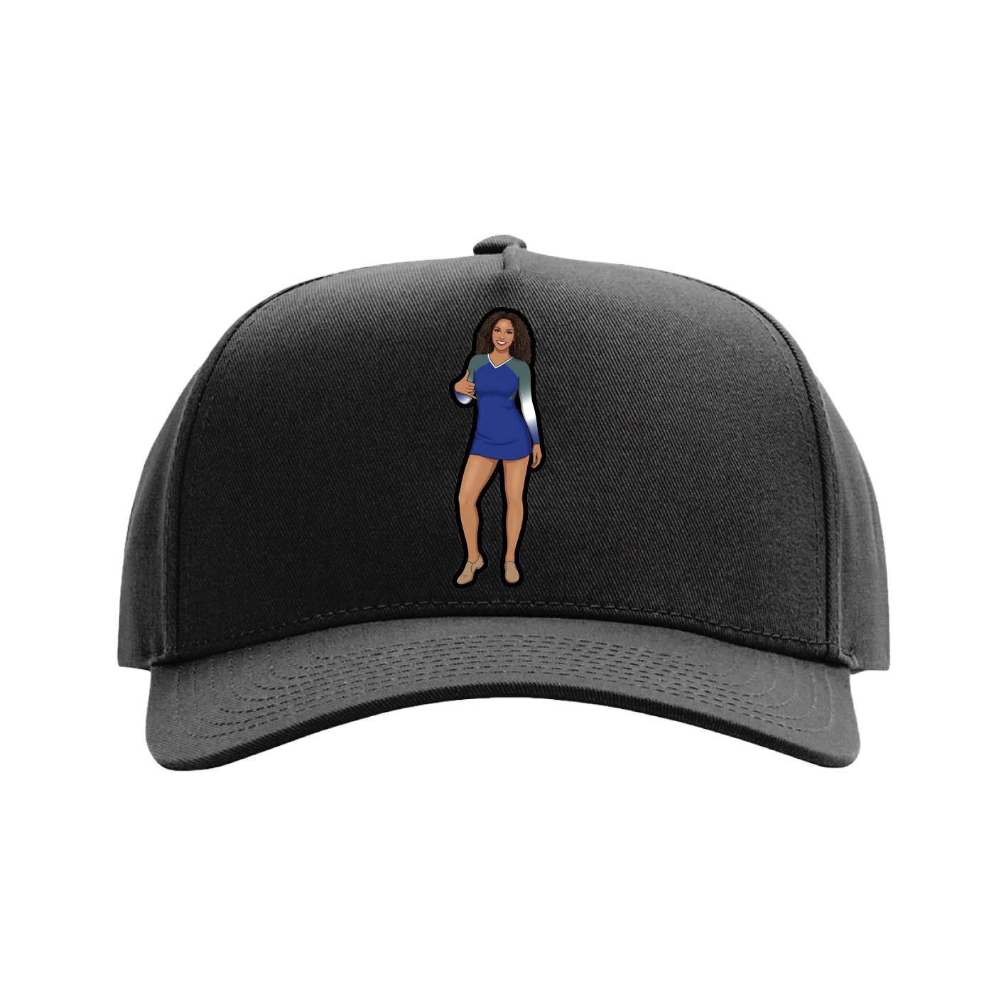 Full Fabric Five-Panel Champ Cap — Name Vertical in Black