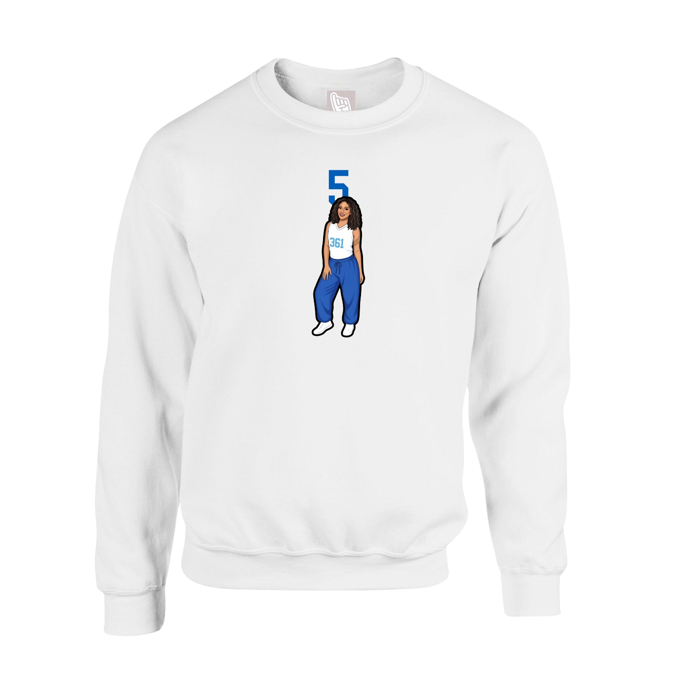 Fleece Crew — Number Top in White