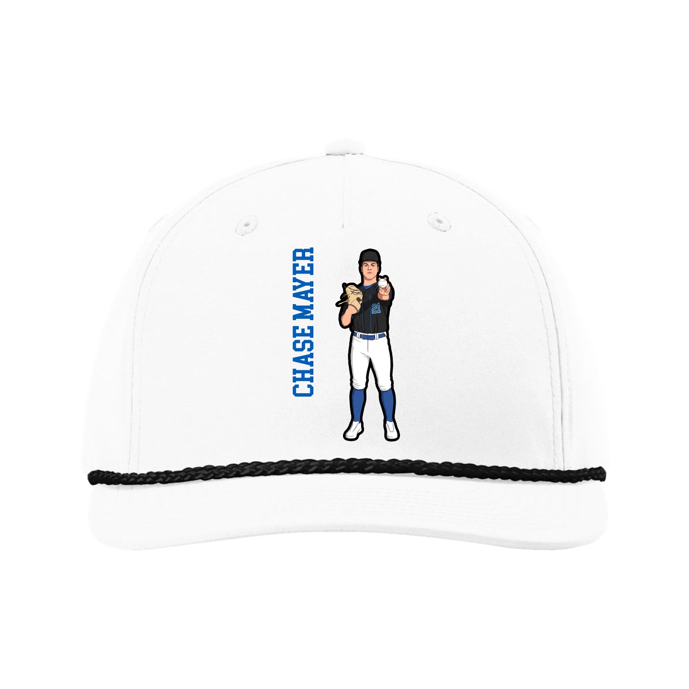 Five-Panel Classic Rope Cap — Name Vertical in White