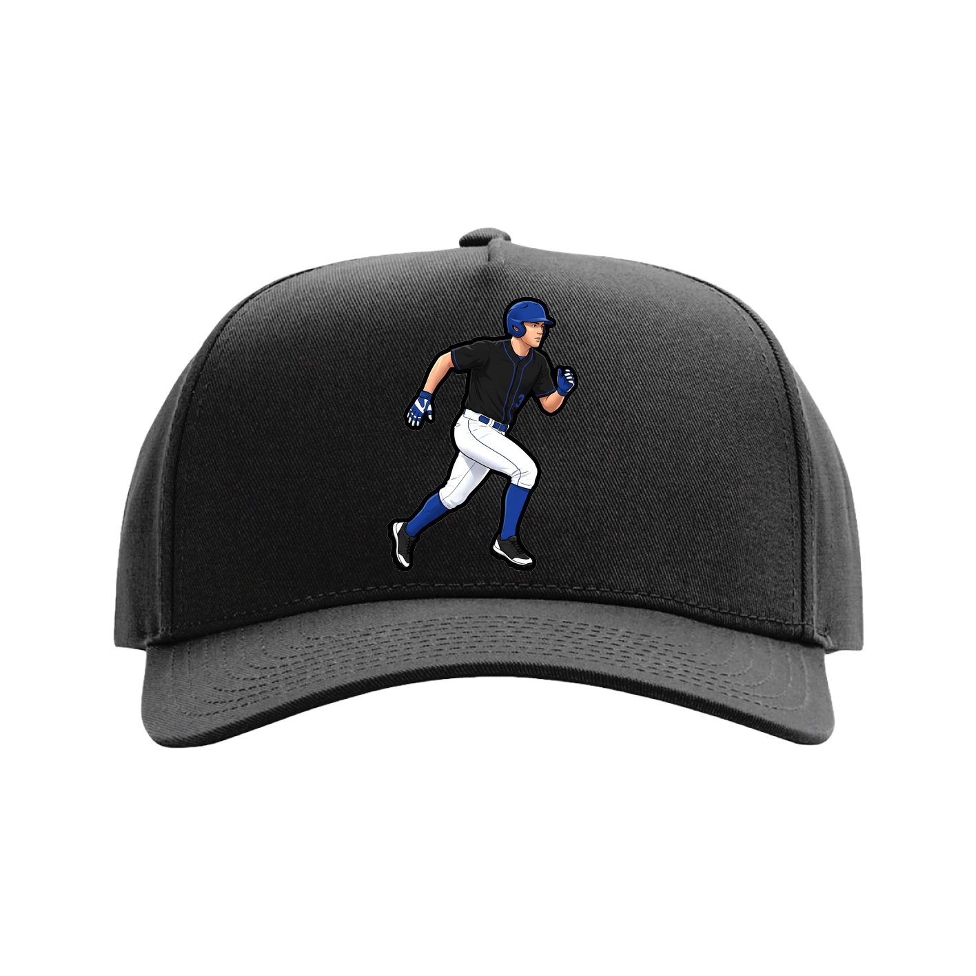 Full Fabric Five-Panel Champ Cap — Name Vertical in Black