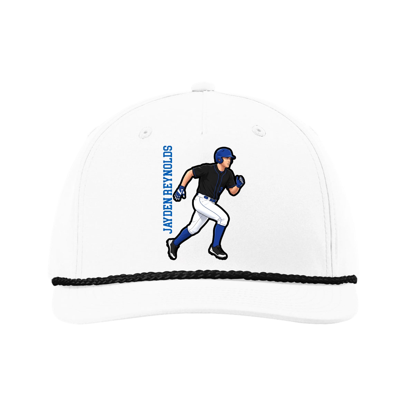 Five-Panel Classic Rope Cap — Name Vertical in White