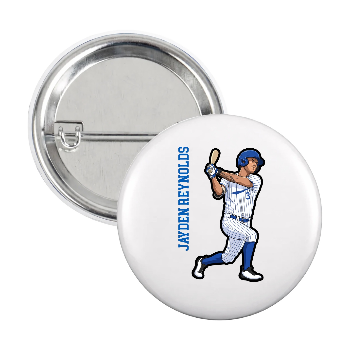 Game Day Button — Name Vertical in White