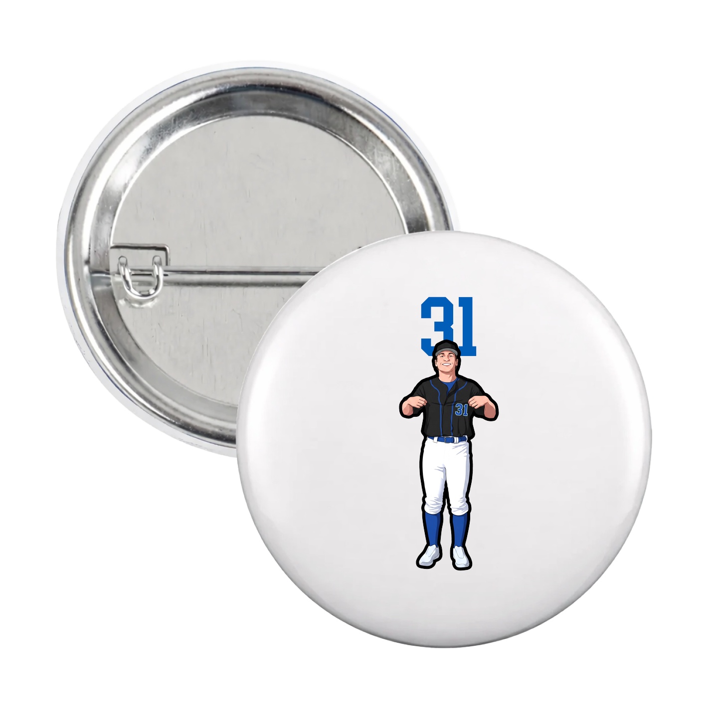 Game Day Button — Number Top in White