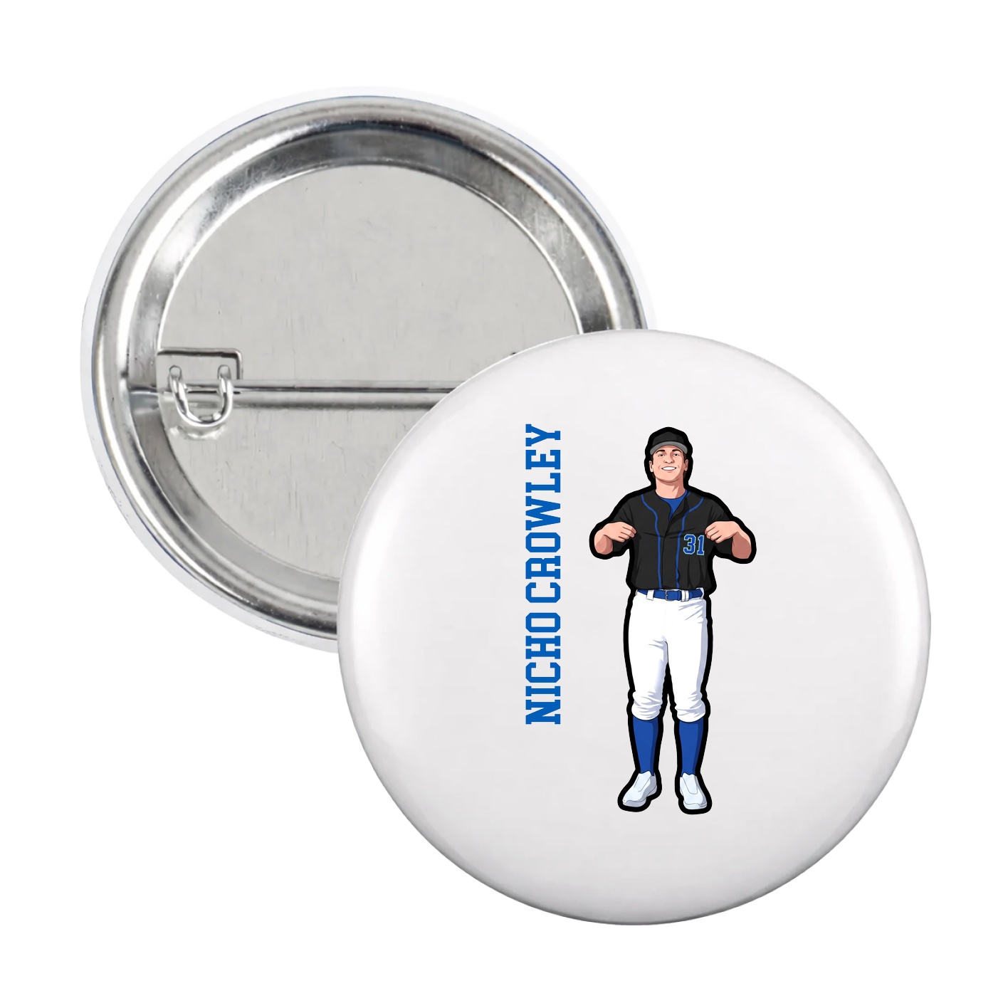 Game Day Button — Name Vertical in White