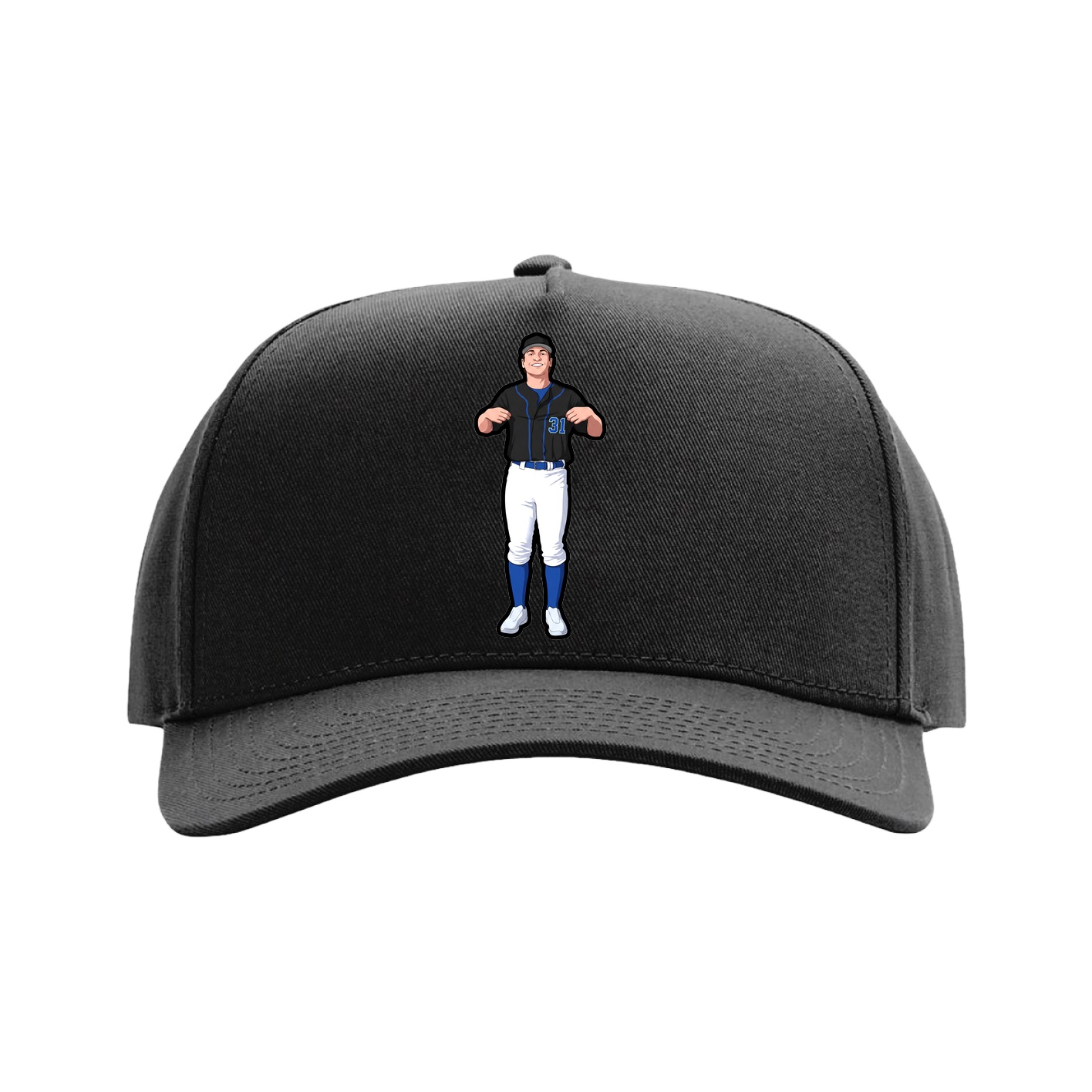 Full Fabric Five-Panel Champ Cap — Name Vertical in Black