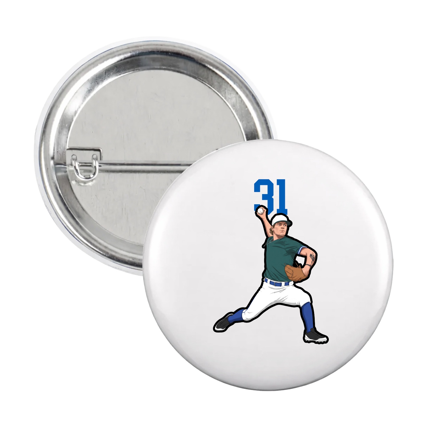 Game Day Button — Number Top in White