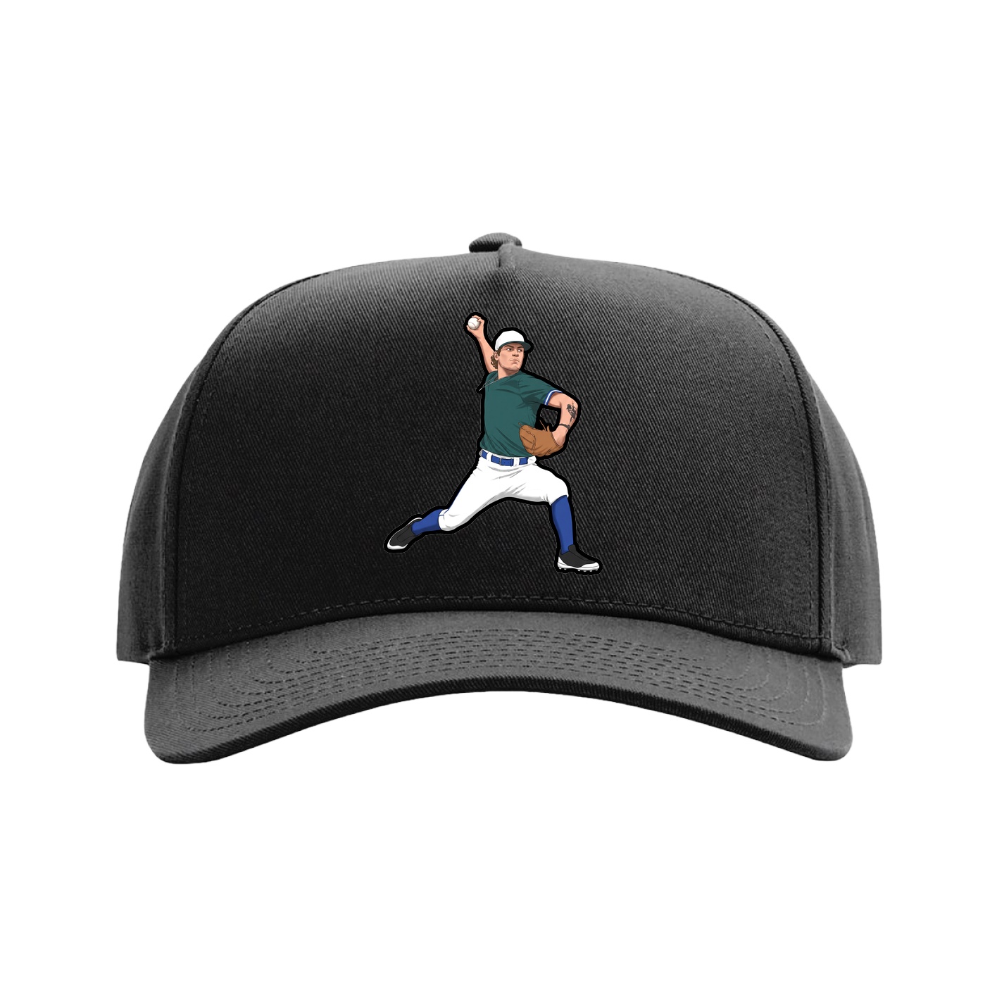 Full Fabric Five-Panel Champ Cap — Name Vertical in Black
