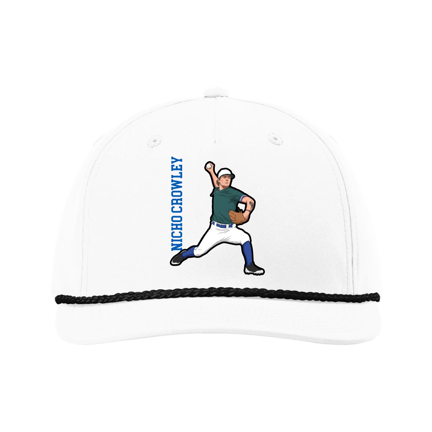 Five-Panel Classic Rope Cap — Name Vertical in White