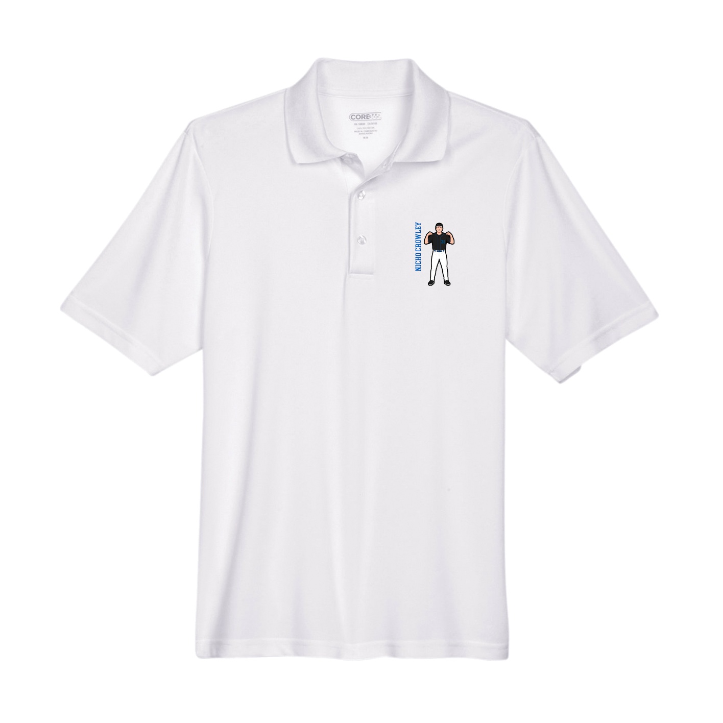 Performance Polo — Name Vertical in White