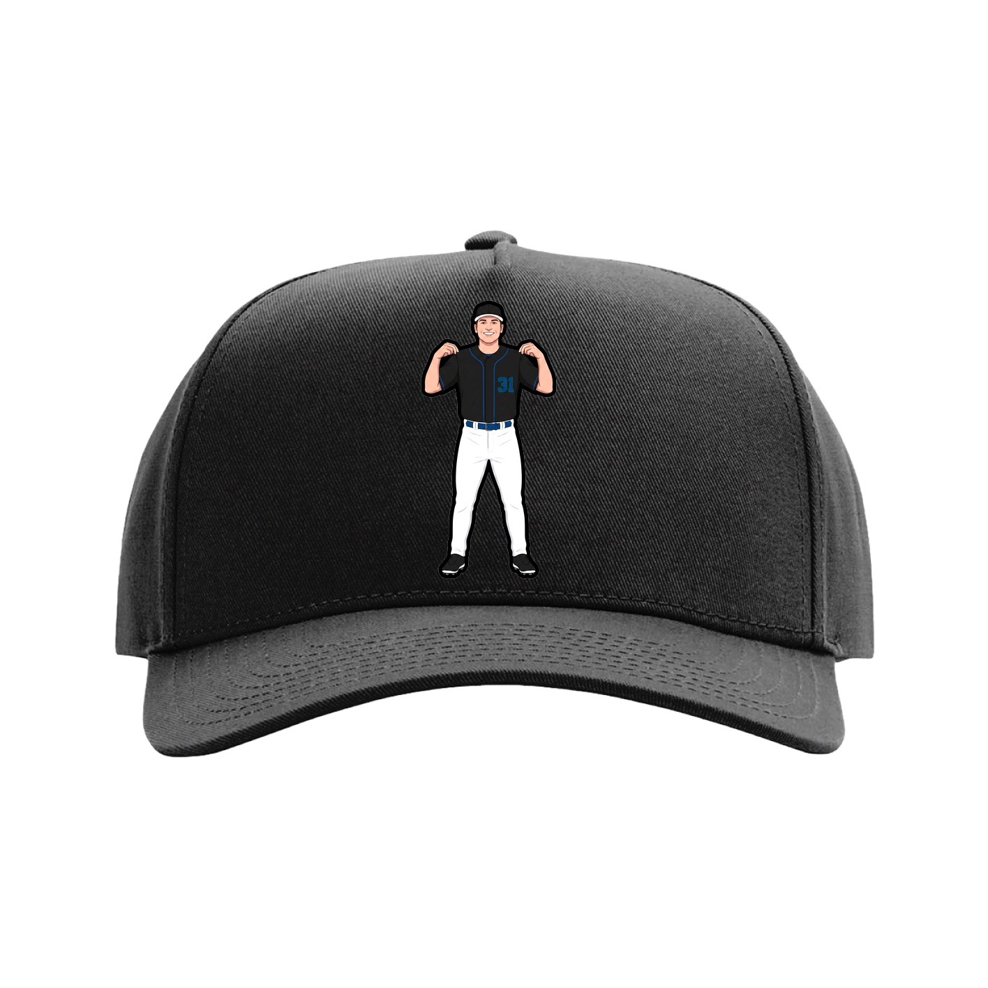 Full Fabric Five-Panel Champ Cap — Name Vertical in Black