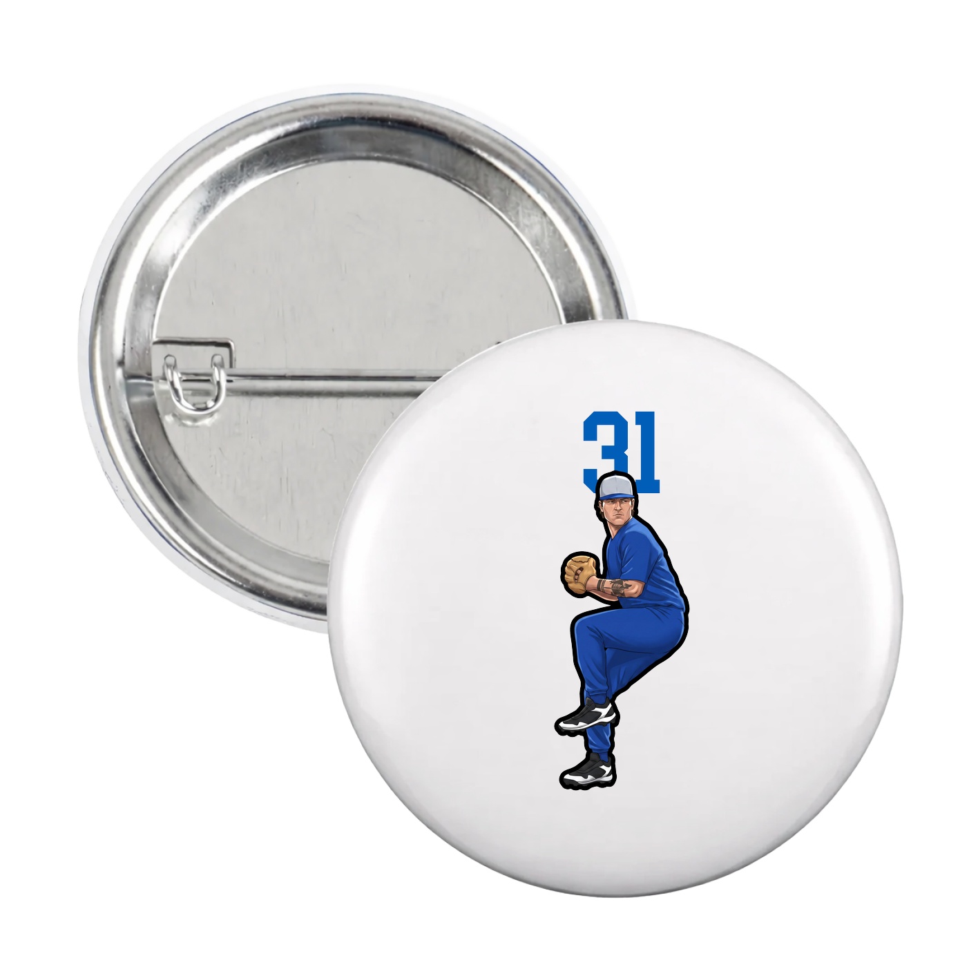 Game Day Button — Number Top in White