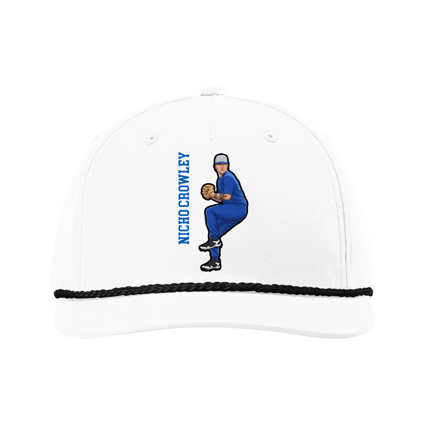 Five-Panel Classic Rope Cap — Name Vertical in White