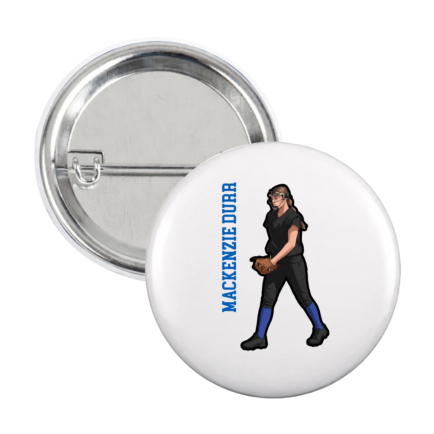 Game Day Button — Name Vertical in White
