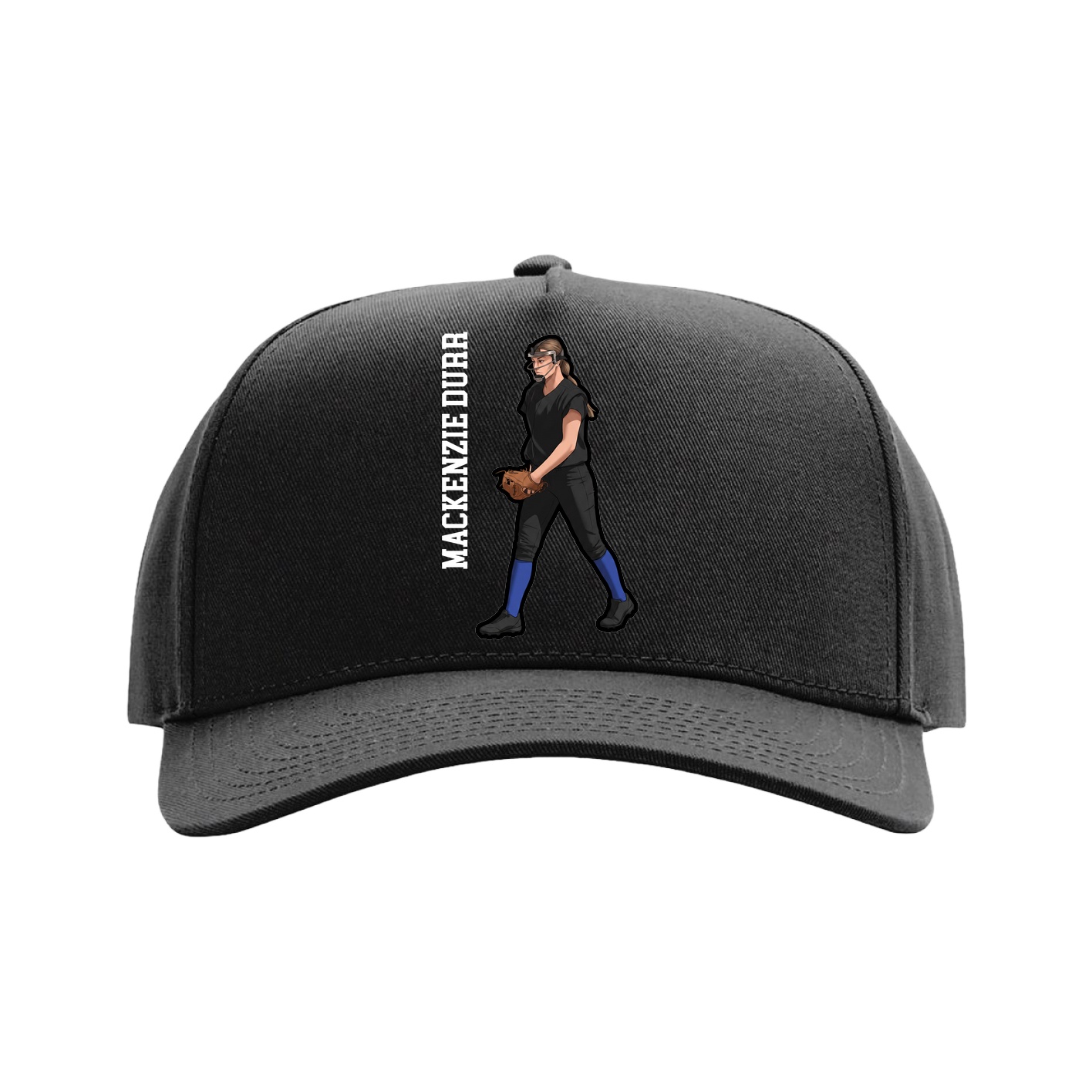 Full Fabric Five-Panel Champ Cap — Name Vertical in Black