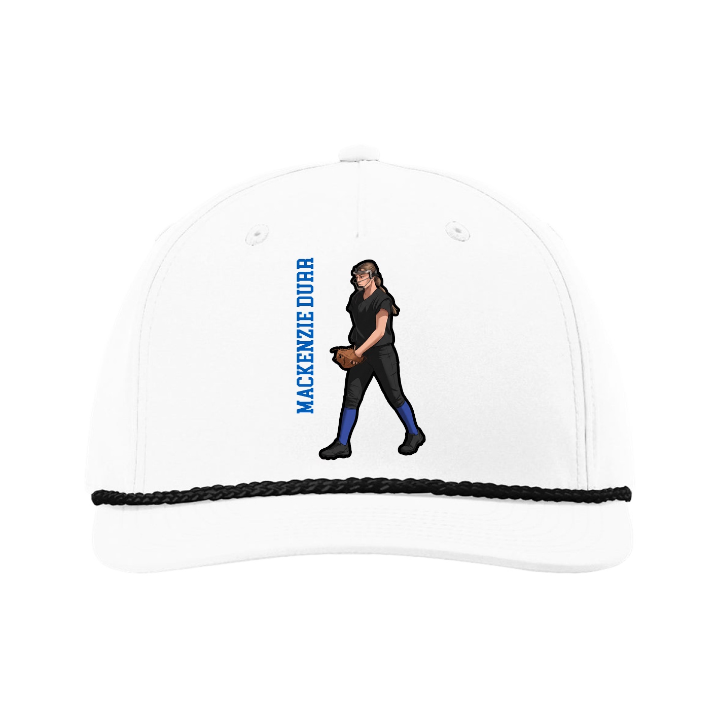 Five-Panel Classic Rope Cap — Name Vertical in White