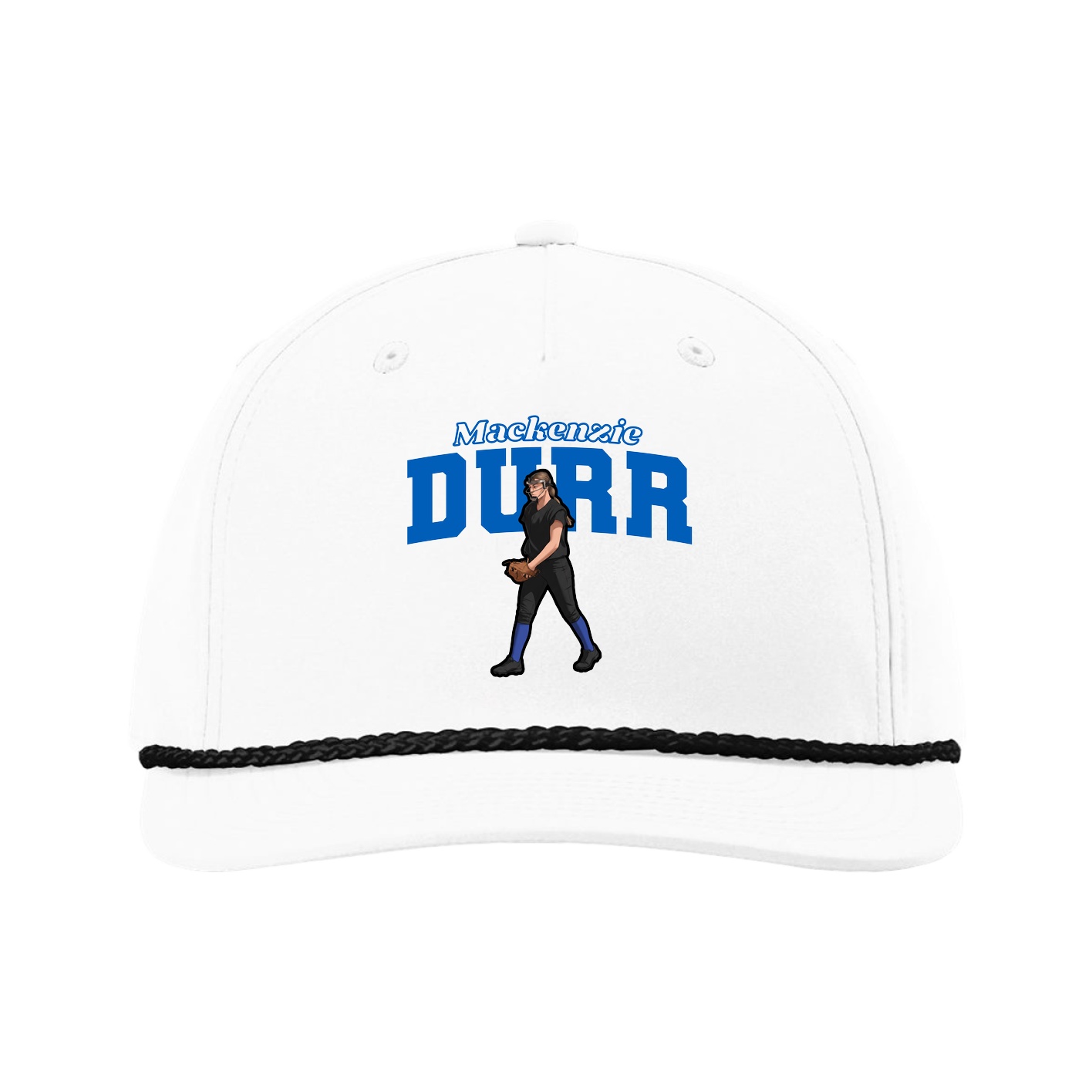 Five-Panel Classic Rope Cap — Name Arch in White