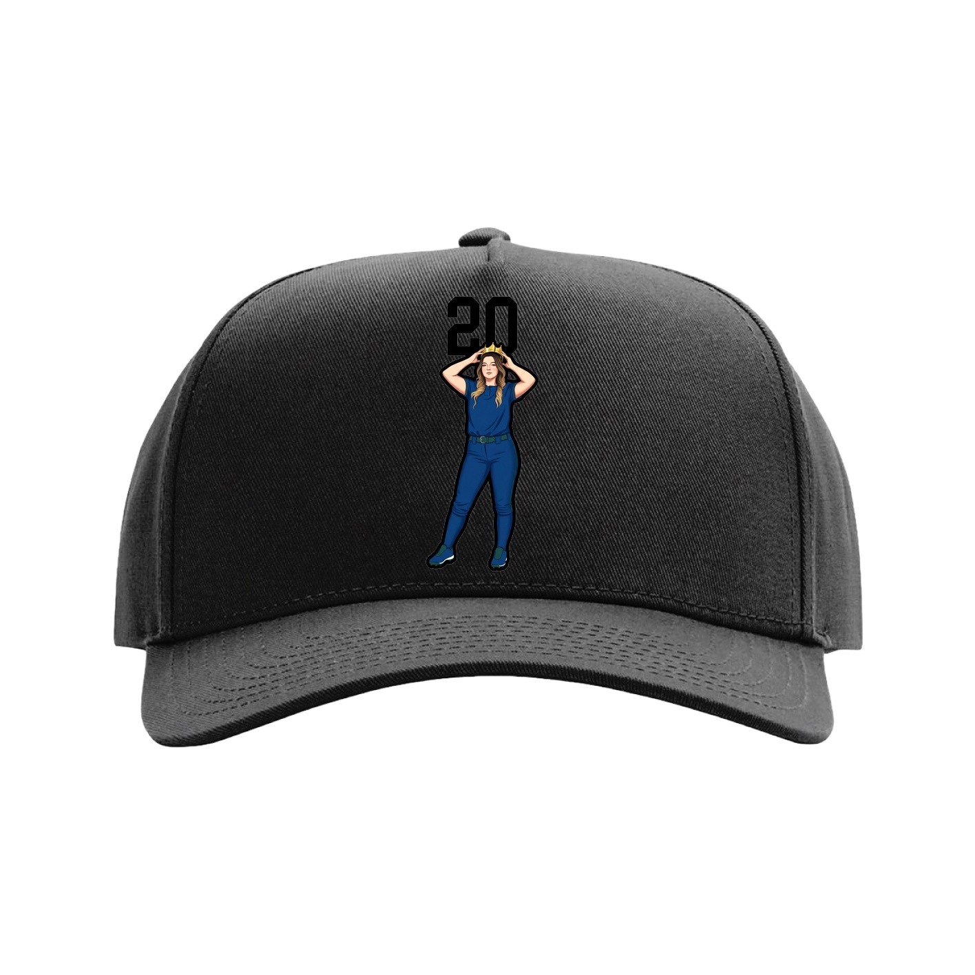 Full Fabric Five-Panel Champ Cap — Number Top in Black