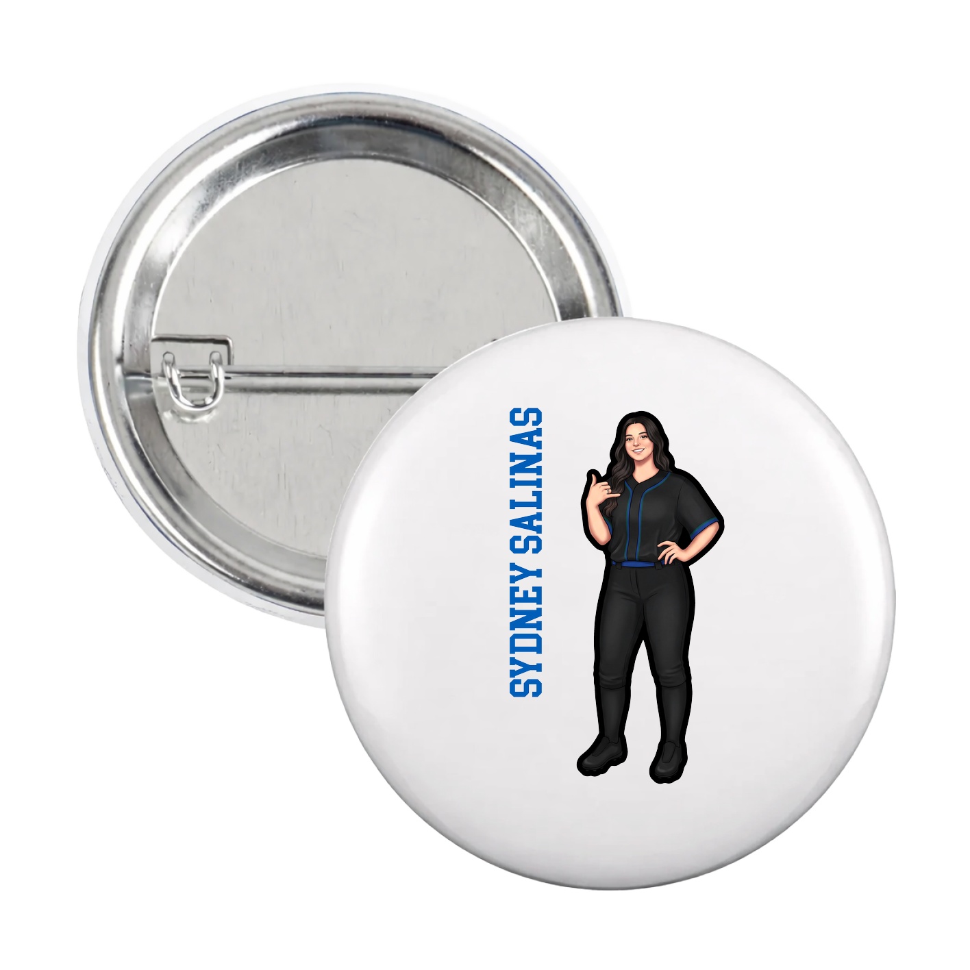 Game Day Button — Name Vertical in White