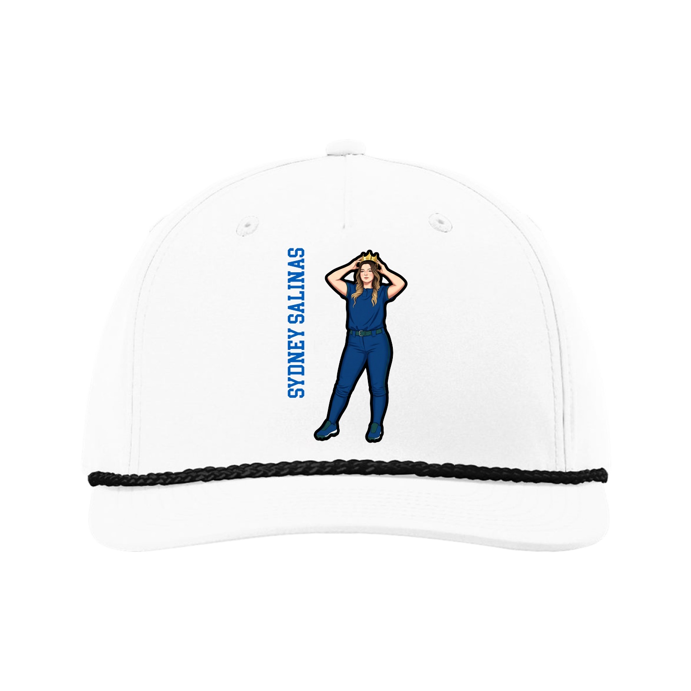Five-Panel Classic Rope Cap — Name Vertical in White