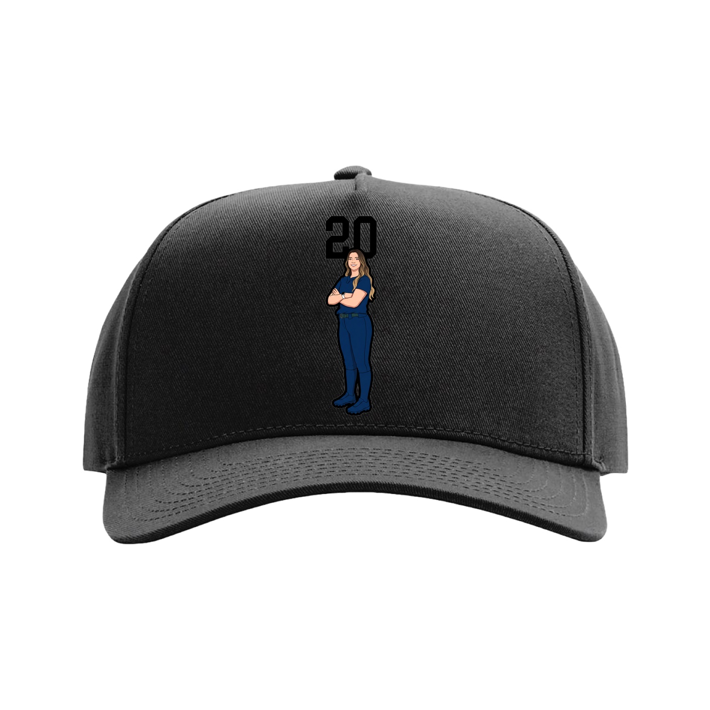 Full Fabric Five-Panel Champ Cap — Number Top in Black