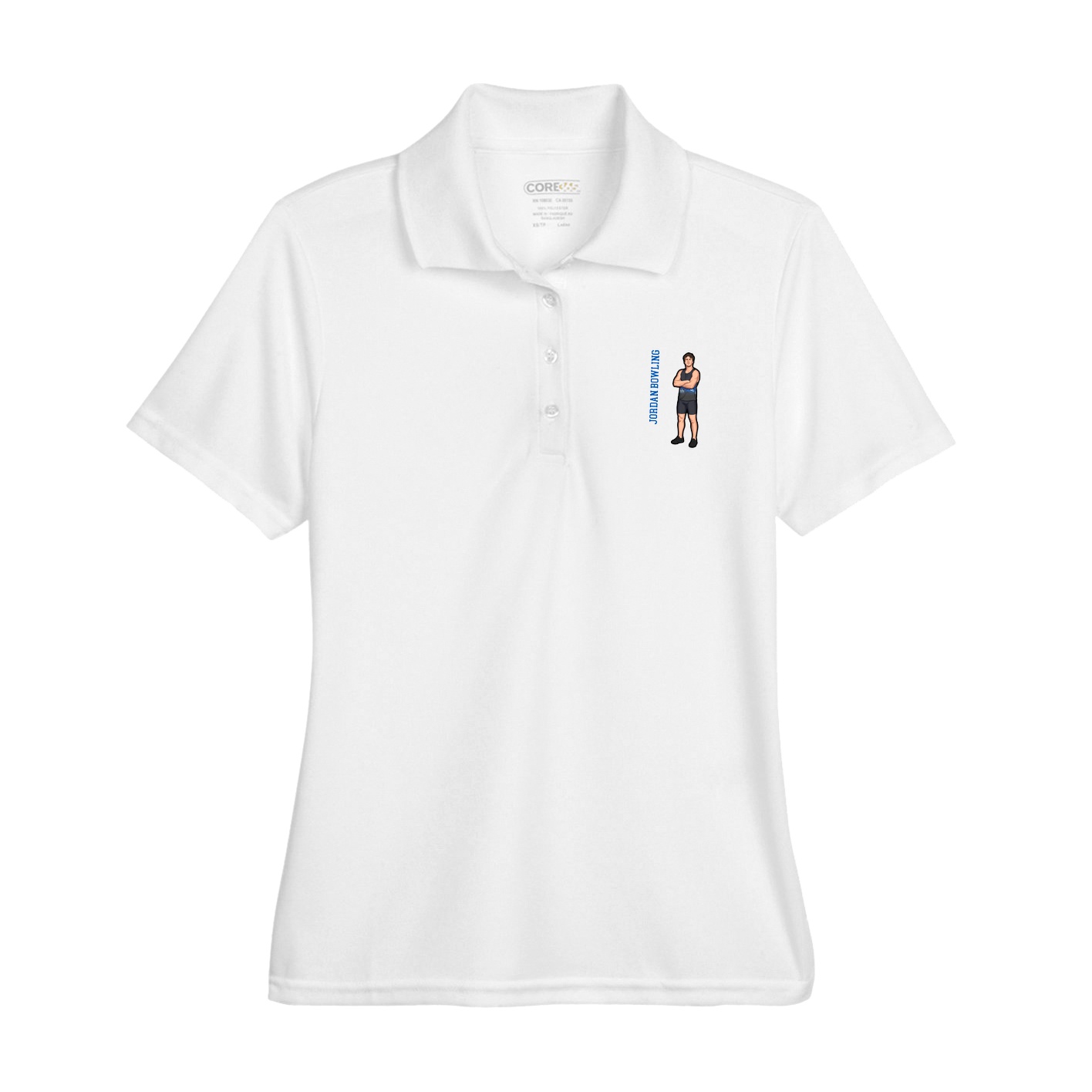 Womens Performance Polo — Name Vertical in White