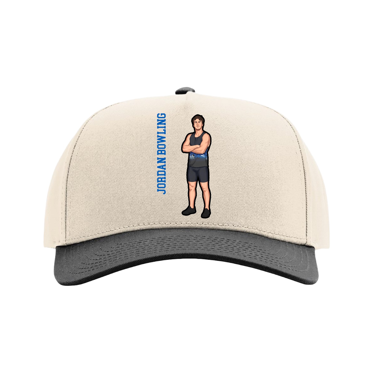 Full Fabric Five-Panel Champ Cap — Name Vertical in Cream/Black