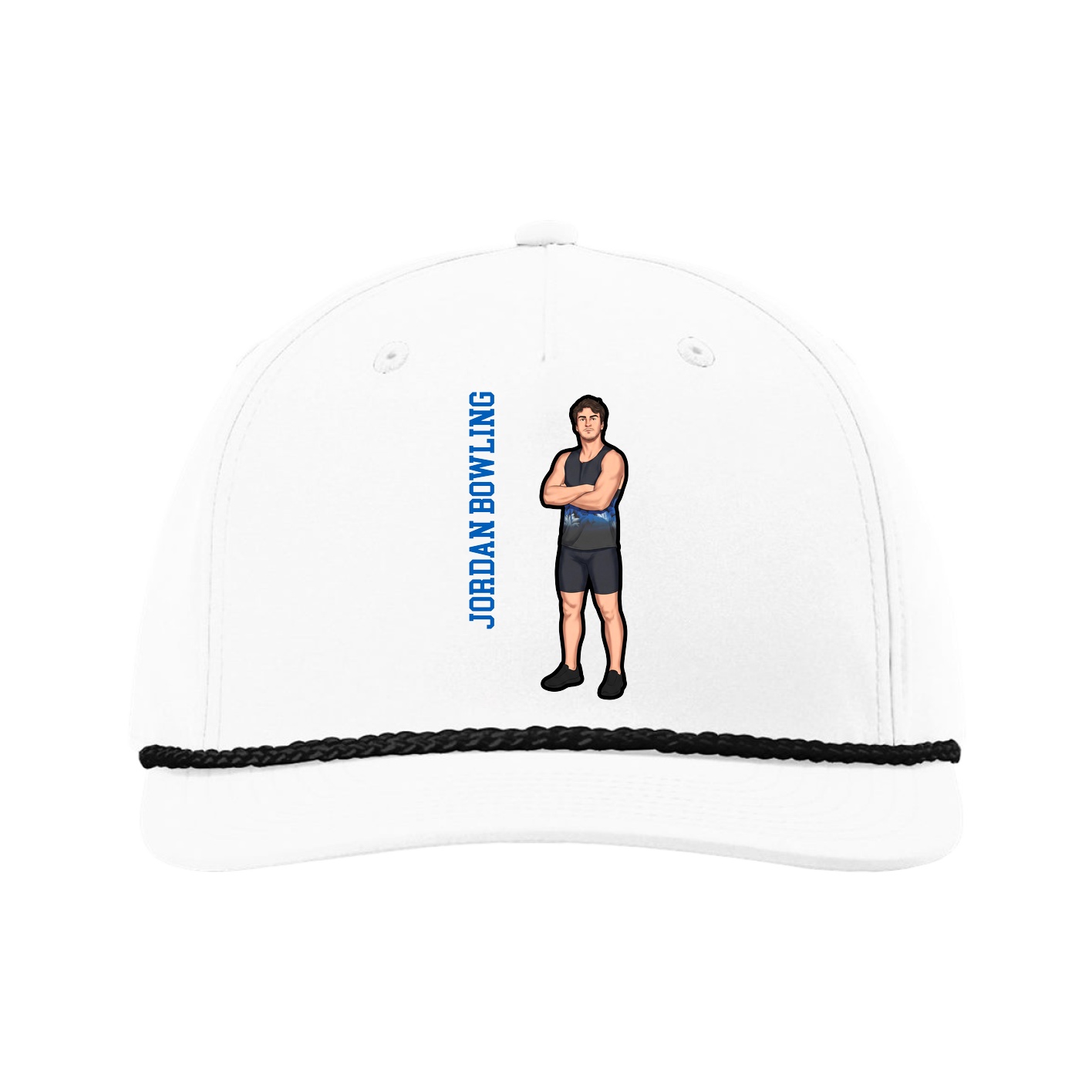 Five-Panel Classic Rope Cap — Name Vertical in White