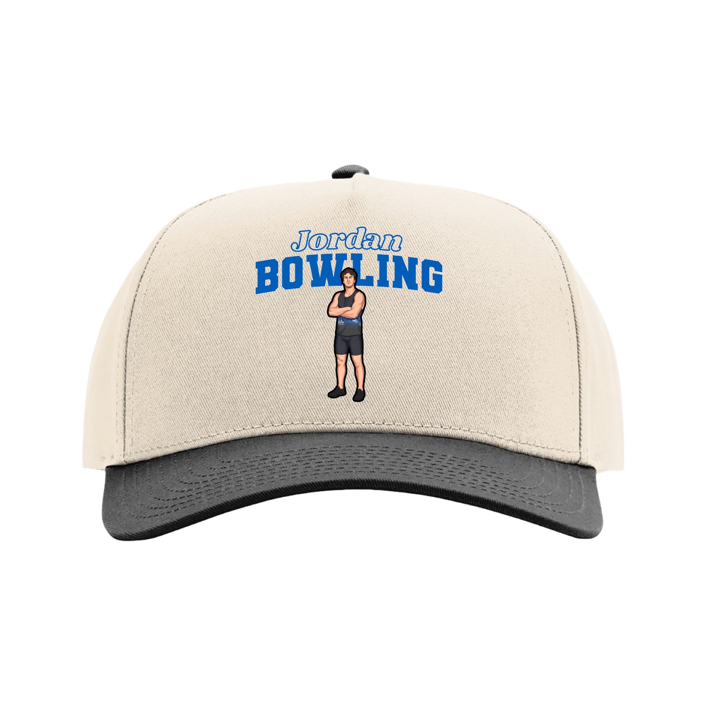 Full Fabric Five-Panel Champ Cap — Name Arch in Cream/Black