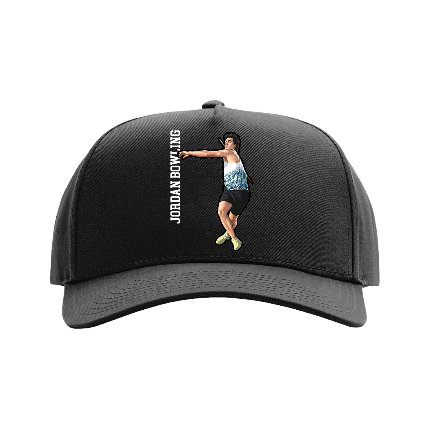 Full Fabric Five-Panel Champ Cap — Name Vertical in Black