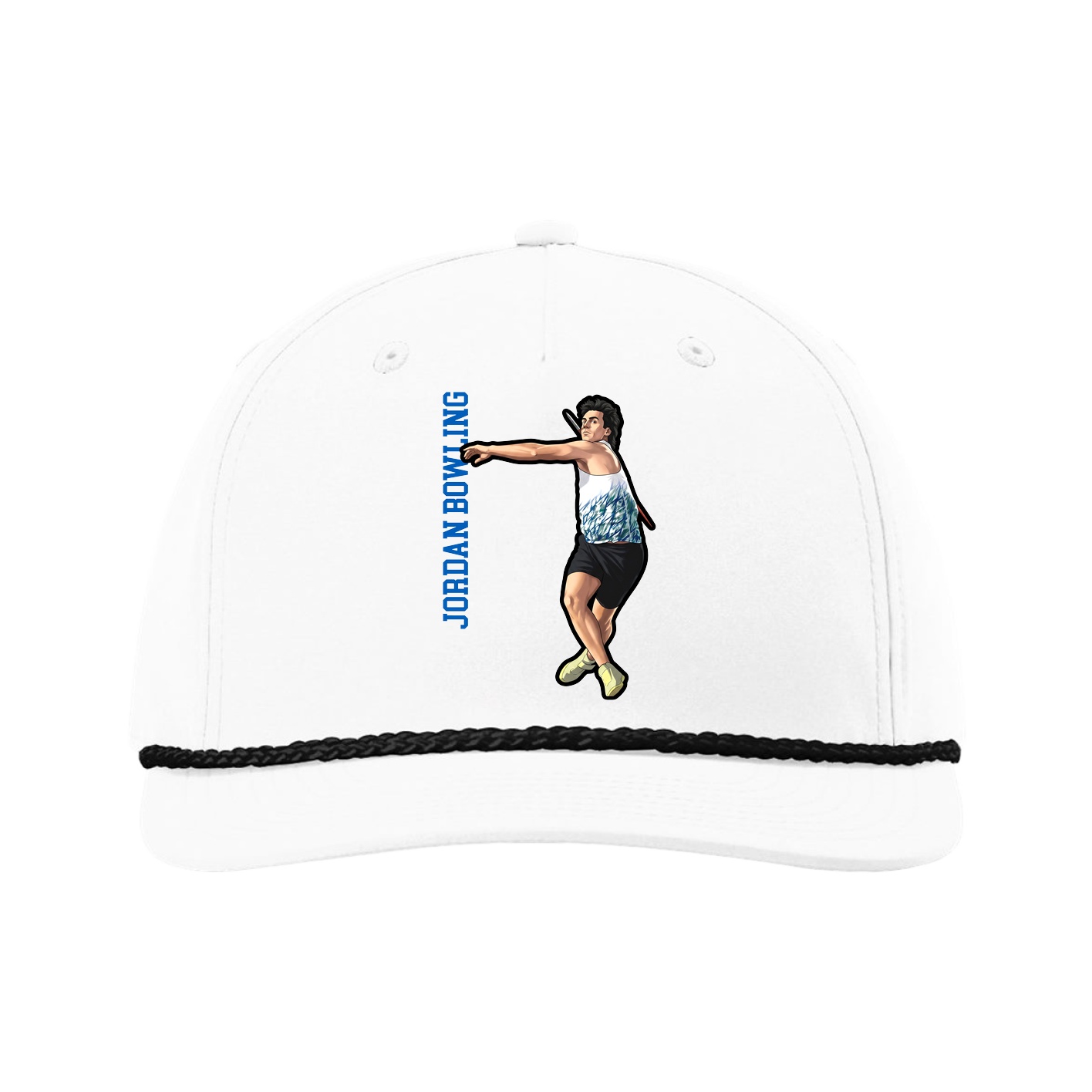 Five-Panel Classic Rope Cap — Name Vertical in White