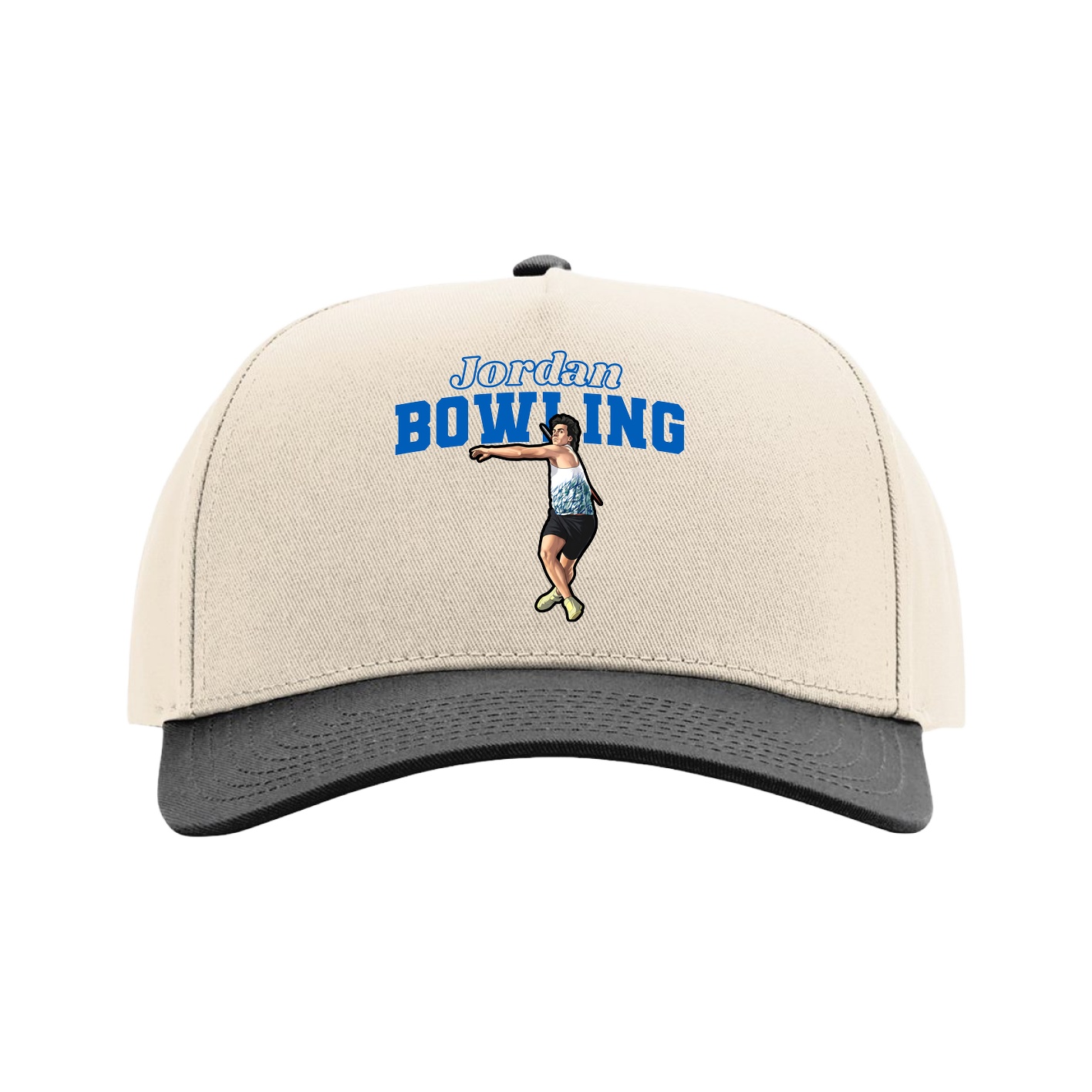 Full Fabric Five-Panel Champ Cap — Name Arch in Cream/Black