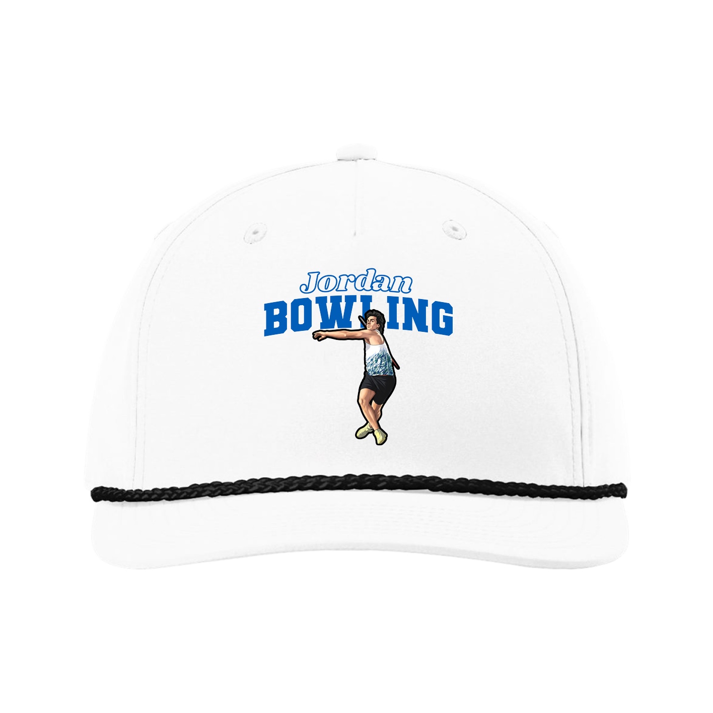 Five-Panel Classic Rope Cap — Name Arch in White