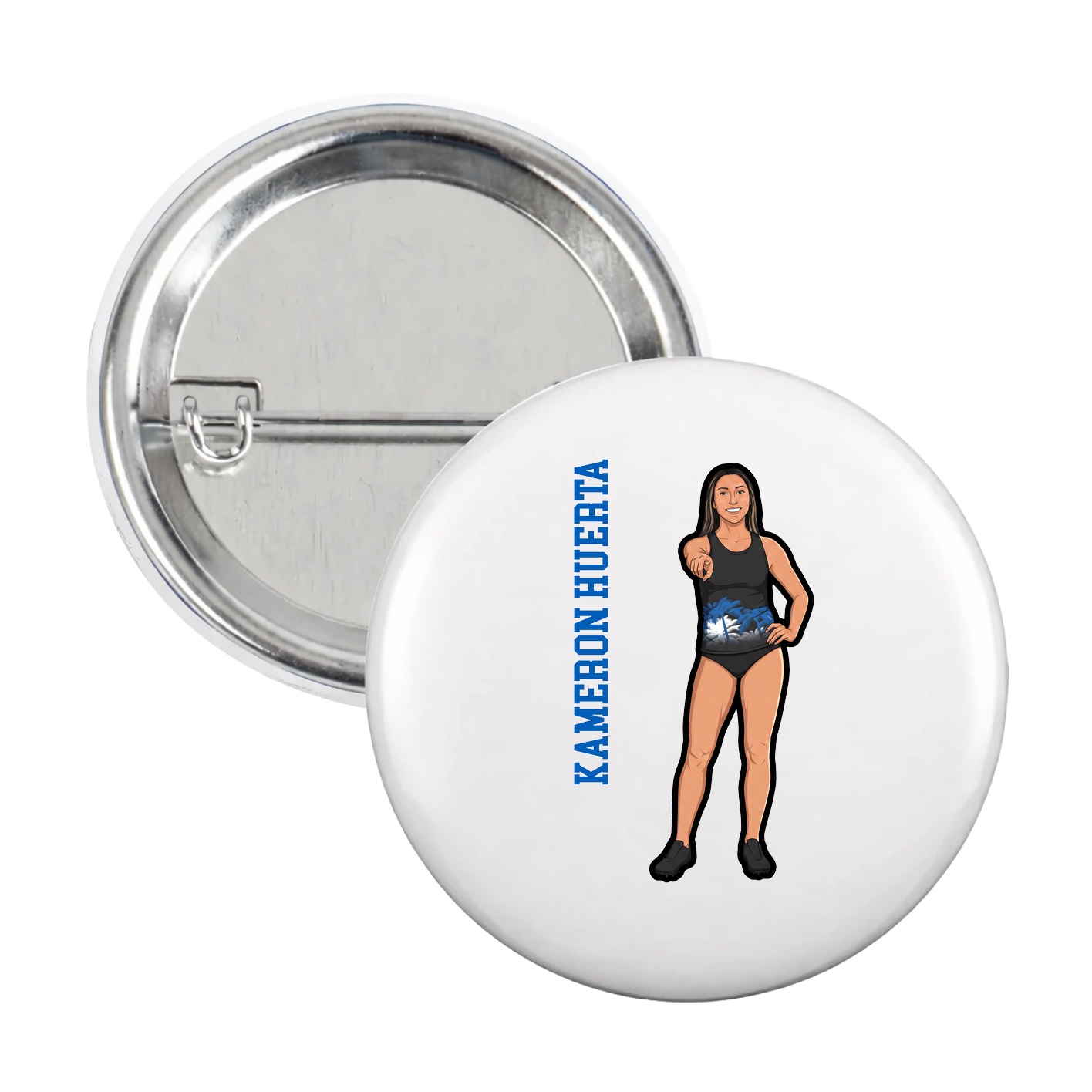 Game Day Button — Name Vertical in White