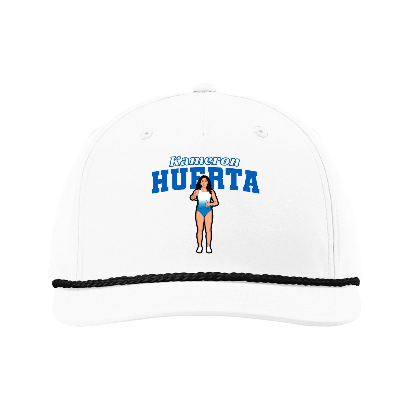 Five-Panel Classic Rope Cap — Name Arch in White