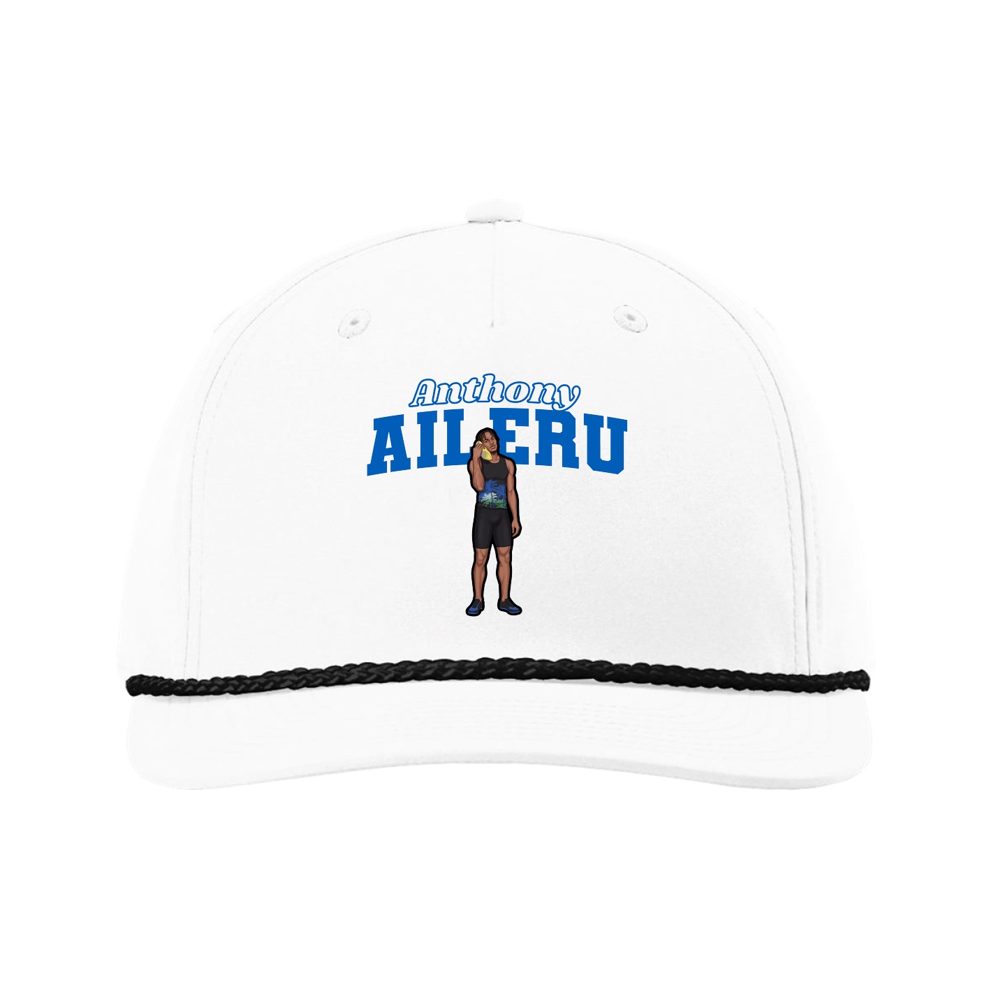 Five-Panel Classic Rope Cap — Name Arch in White