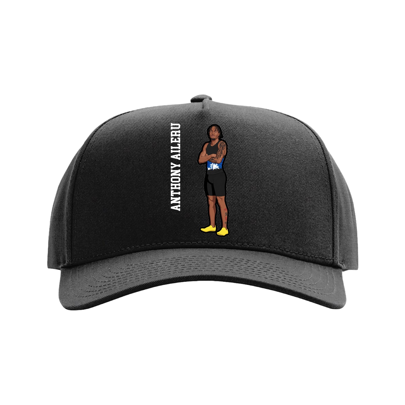 Full Fabric Five-Panel Champ Cap — Name Vertical in Black