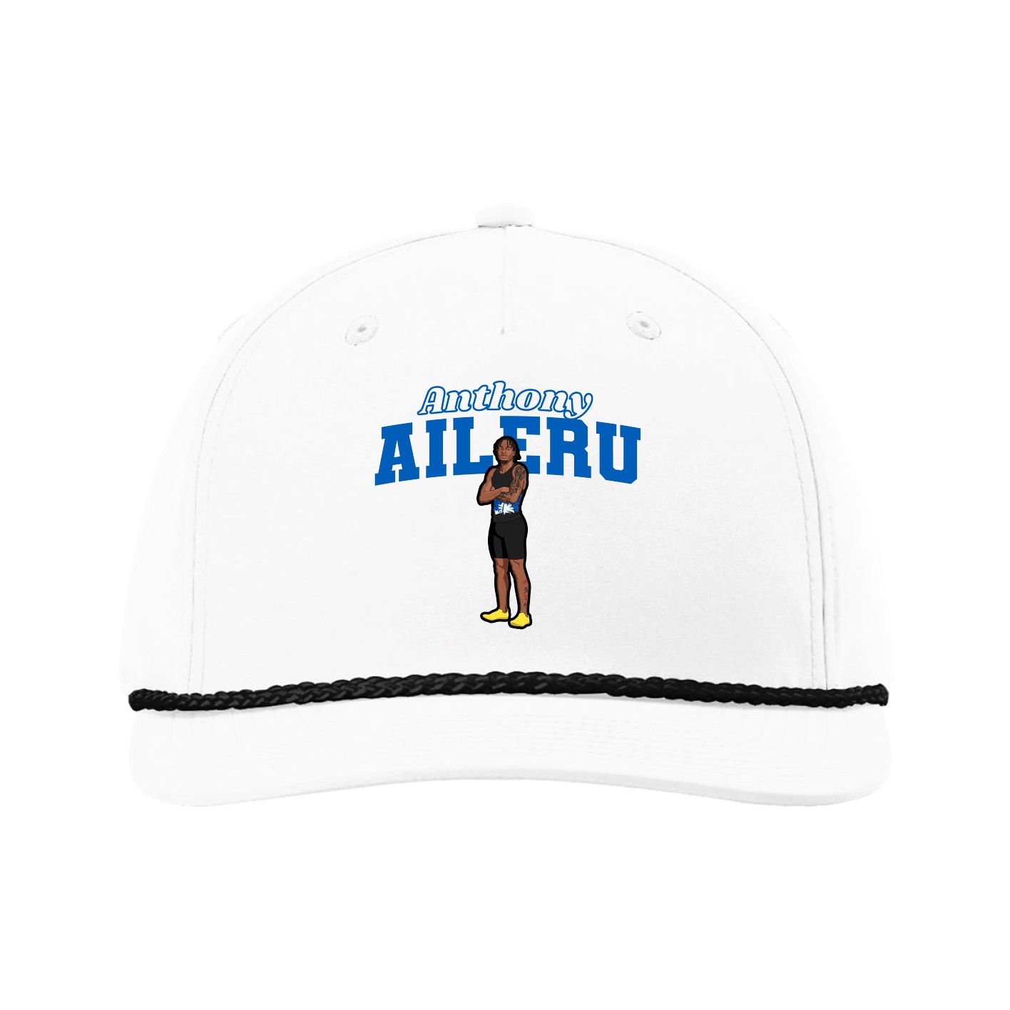 Five-Panel Classic Rope Cap — Name Arch in White